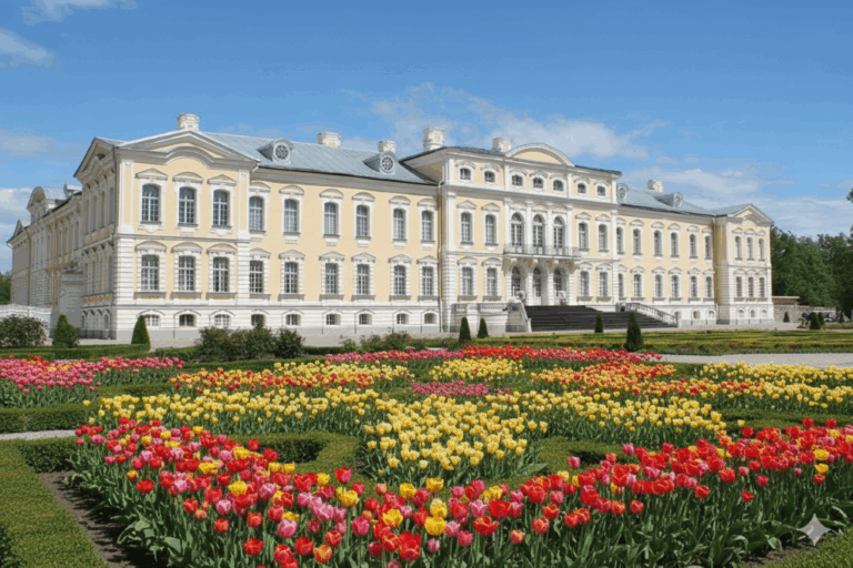 Tulpių žydėjimas Rundalėje ir triušių miestelis